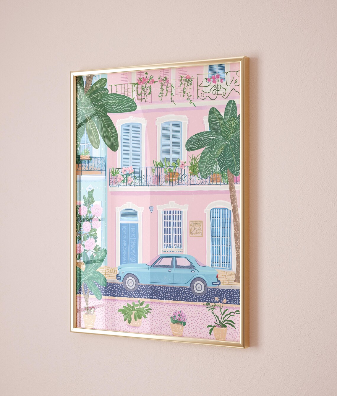 Cuban Pink Colonial House Blue Shutters Vintage Car Street Poster - Image 5