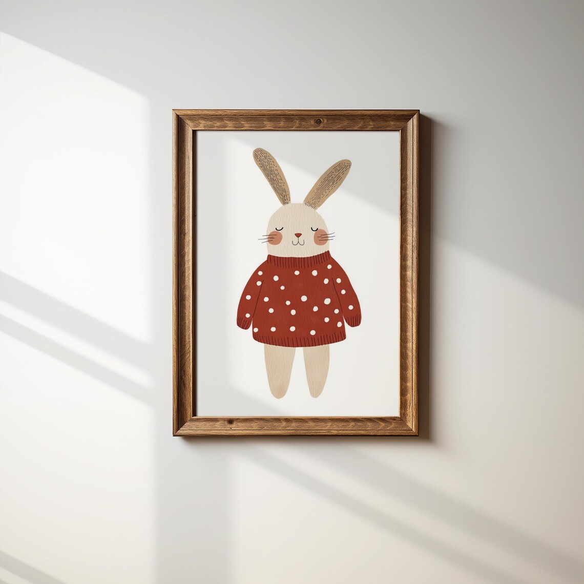 Cute Bunny Wearing a Red Polka Dot Sweater Sweet Nursery Animal Poster