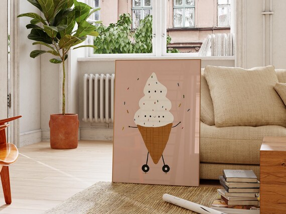 Smiling Ice Cream Cone Sprinkles Happy Dessert Kids Room Fun Poster