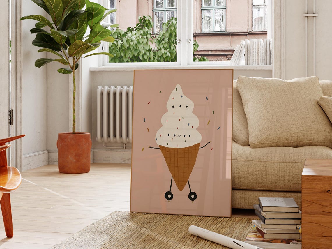 Ice Cream With Sprinkles Print Dessert Nursery Wall Art Kids Room Decor Fun Kitchen Poster