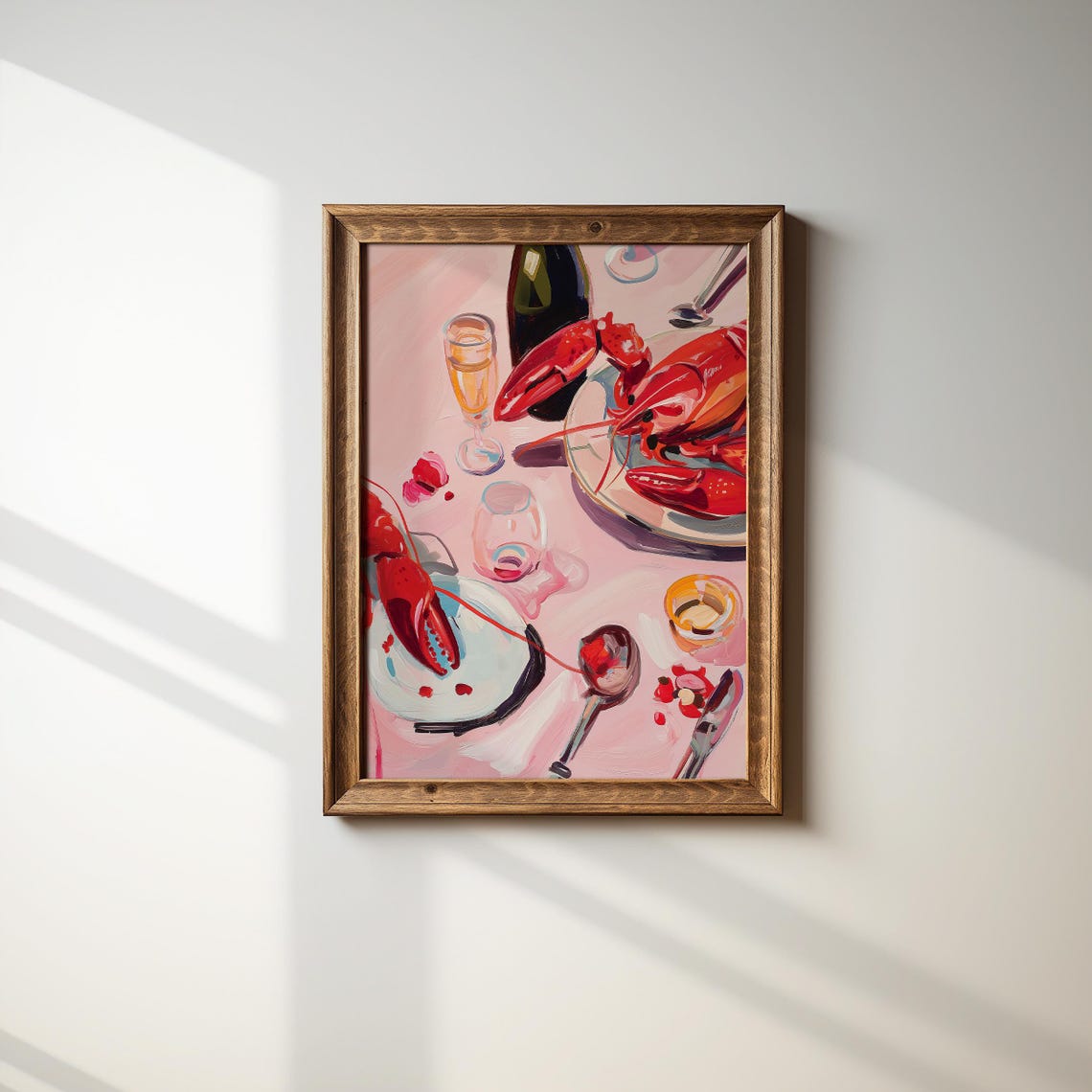Pink Lobster Wall Art Coastal Kitchen Print Maximalist Food Art Eclectic Beach Decor Seafood Print Dopamine Decor - Image 4