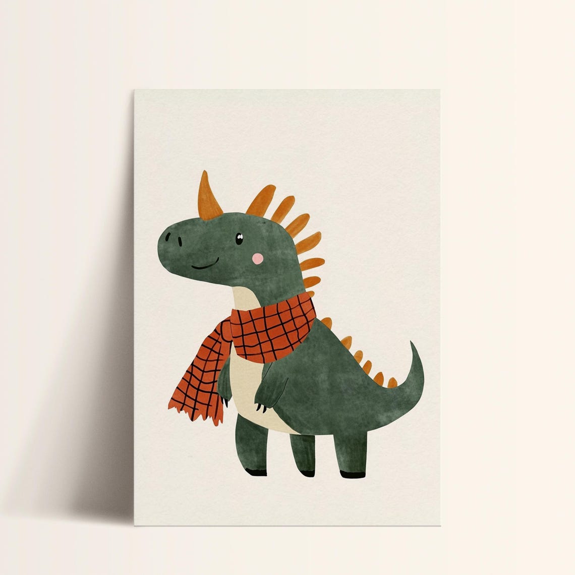 Green Dinosaur Wearing Red Plaid Scarf Cute Kids Dino Poster - Image 3