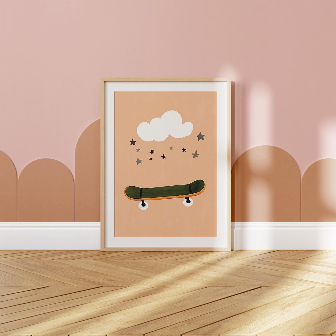 Dark Green Skateboard Cloud Stars Retro Boys Room Kids Art Poster - Image 5