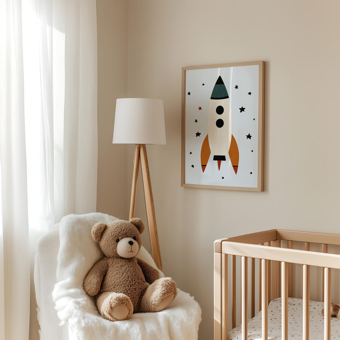 Space Rocket Wall Art Modern Kids Room Decor Star Nursery Print Boys Room Art Baby Space Theme - Image 3