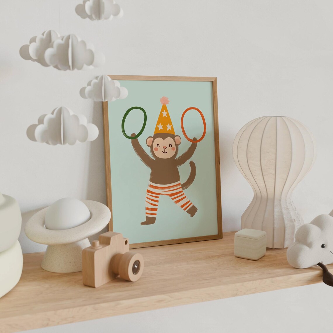 Party Monkey Orange Party Hat Striped Pants Juggling Hoops Kids Wall Poster - Image 4