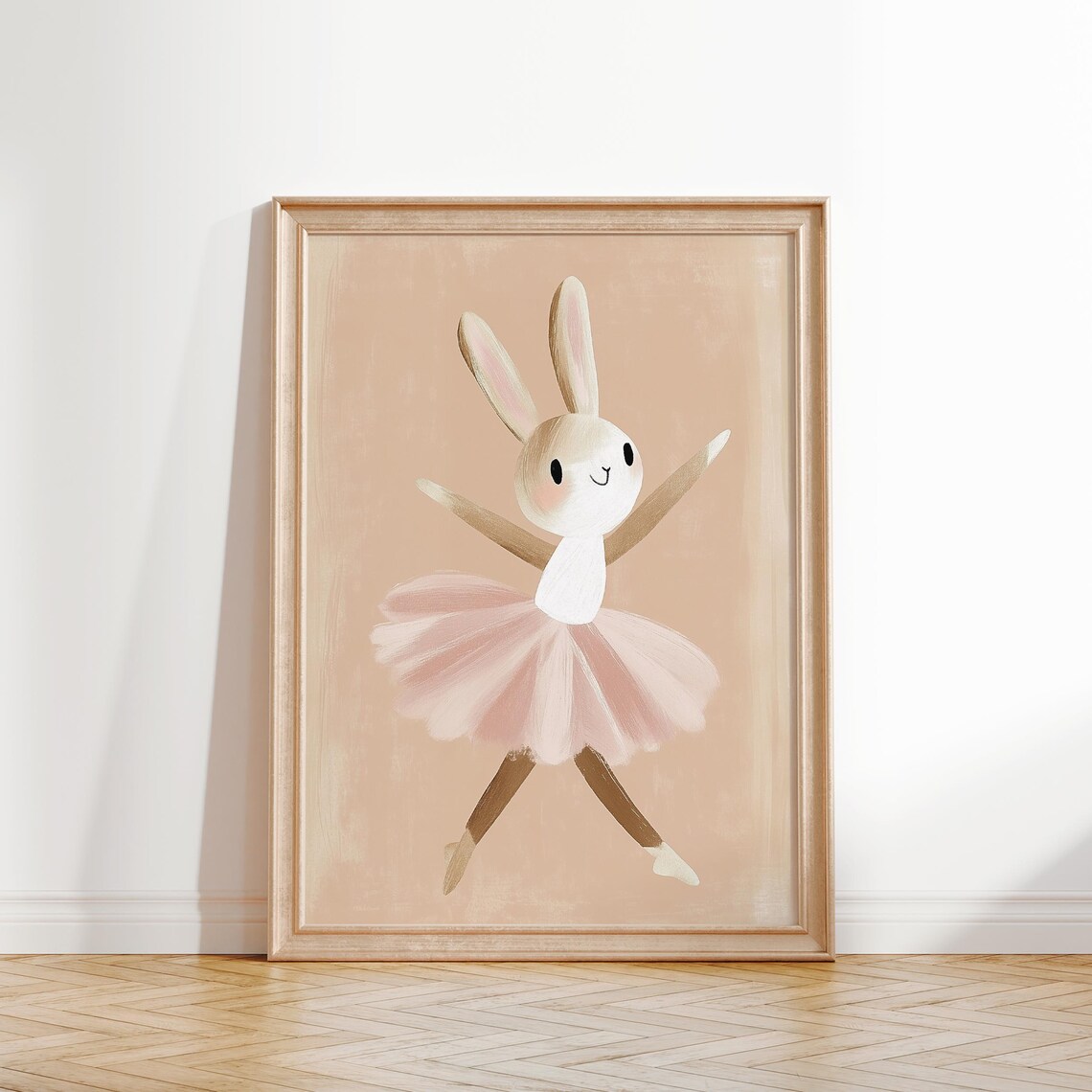 Dancing Ballerina Bunny Pink Tutu Watercolor Girls Room Wall Art - Image 2