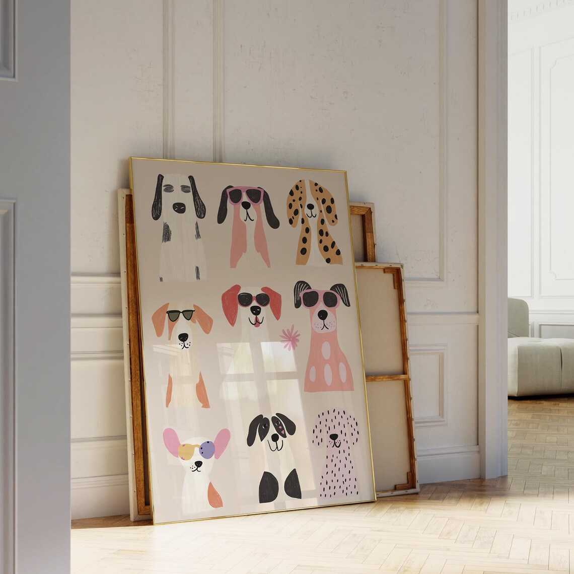 Fashionable Dogs Print Nine Pink Pups Sunglasses Kids Room Wall Poster - Image 5