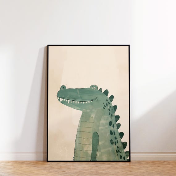 Charming Green Crocodile Wall Art Print Boys Room Animal Decor Playroom Crocodile Art Nursery