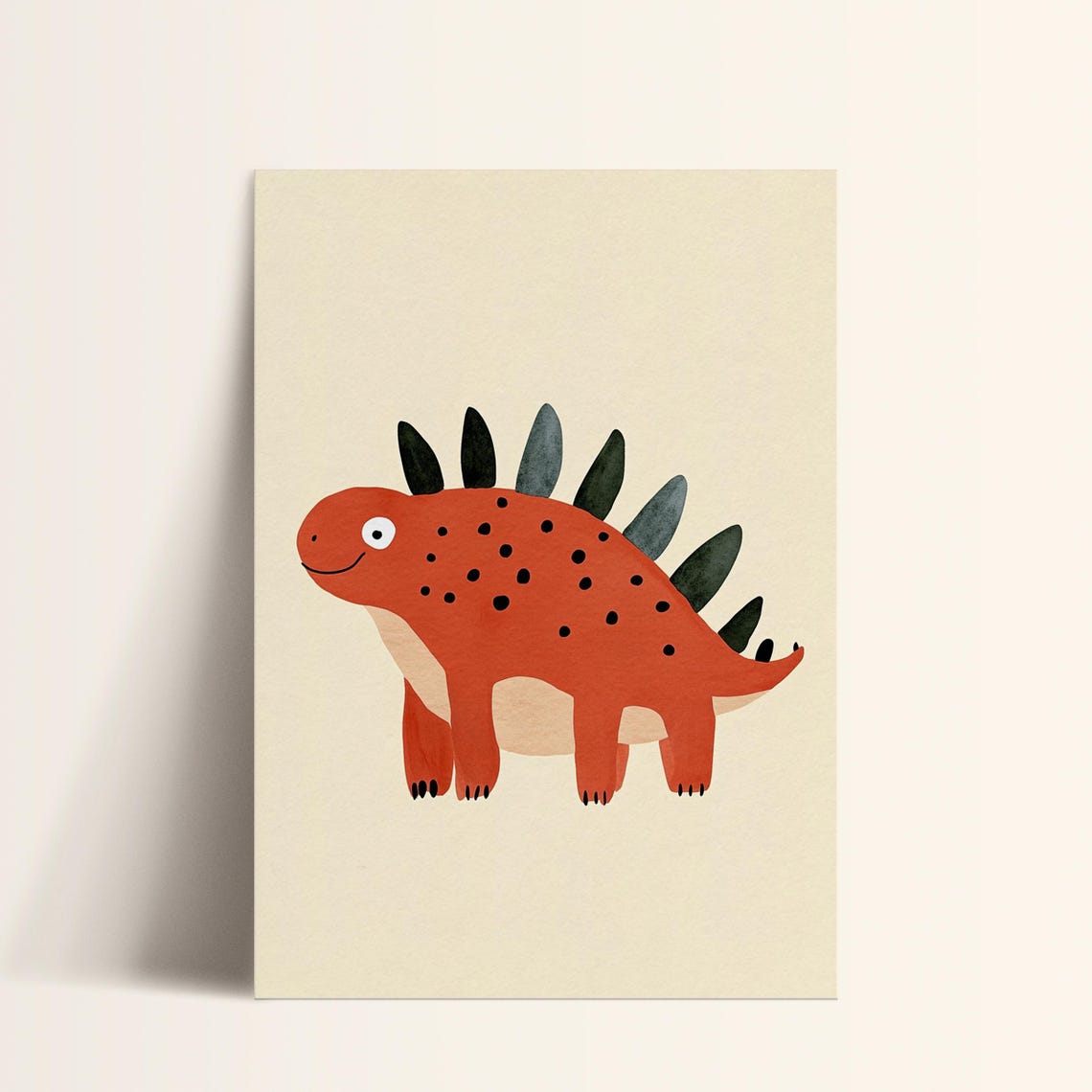 Red Spotted Stegosaurus Dinosaur Cute Nursery Playroom Poster - Image 2