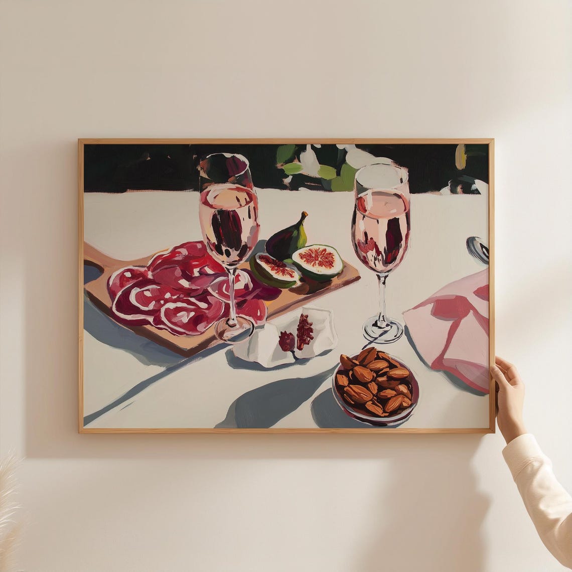 Figs And Cured Meat Charcuterie Board Champagne Almonds Art Poster