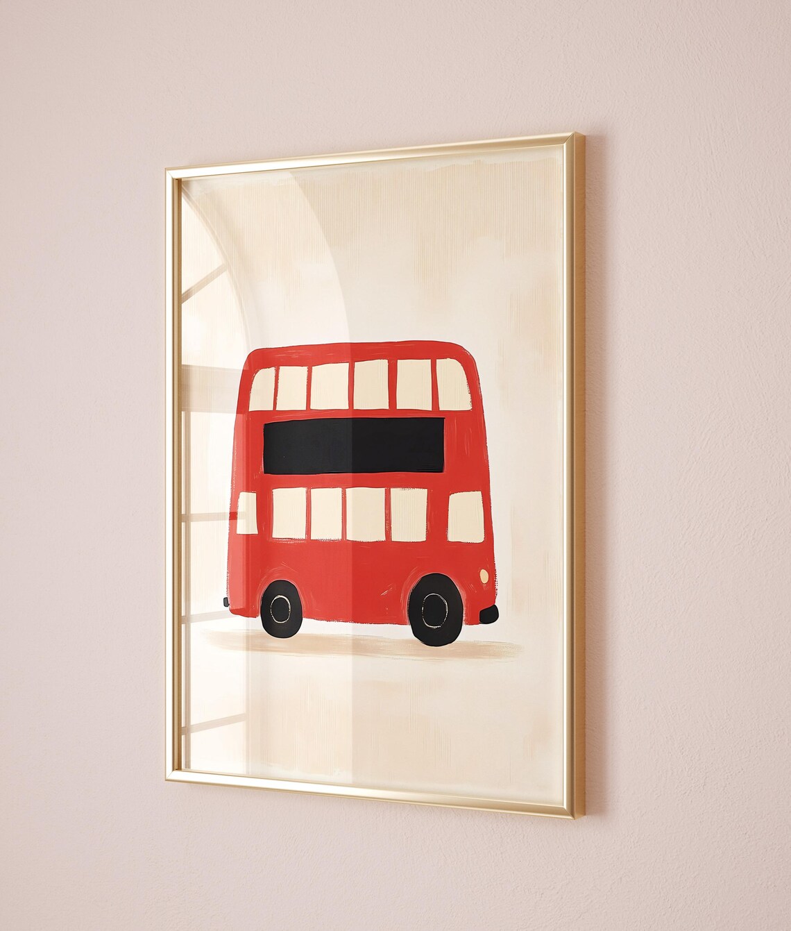 Red London Double Decker Bus Cream Kids Room Travel Theme Art Poster