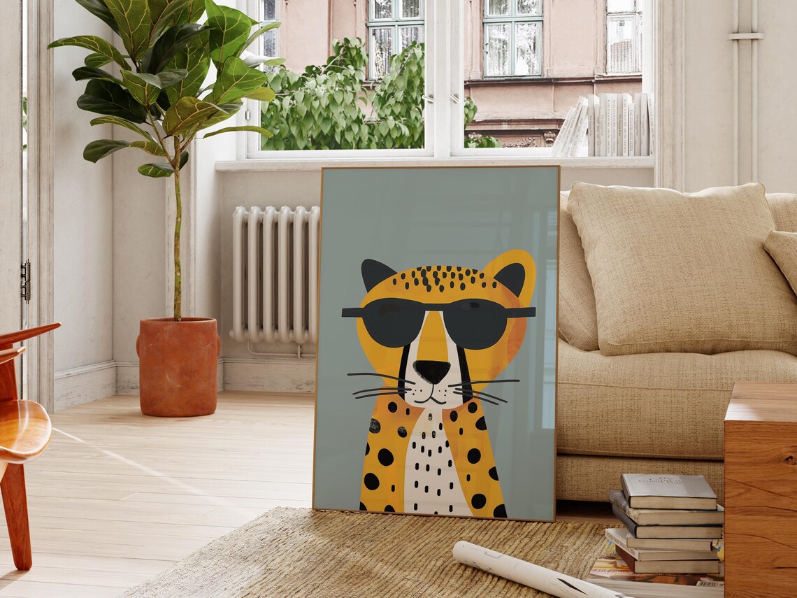 Cheetah Sunglasses Kids Room Safari Animal Nursery Poster Art Decor - Image 2