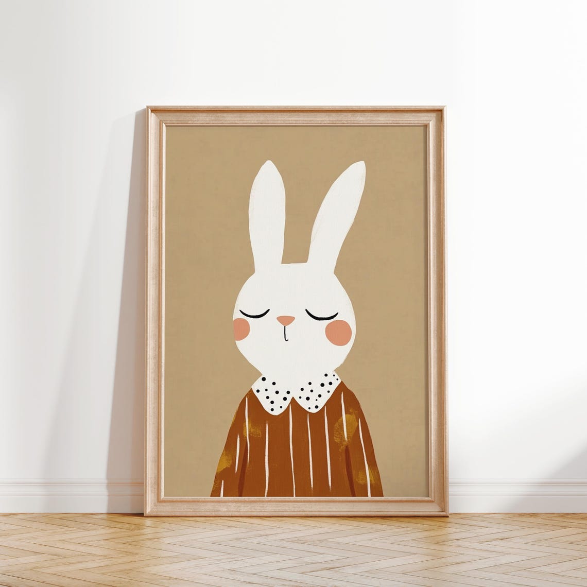 Sweet Bunny Portrait Kids Room Wall Art Modern Nursery Print Polka Dot Collar Art - Image 3