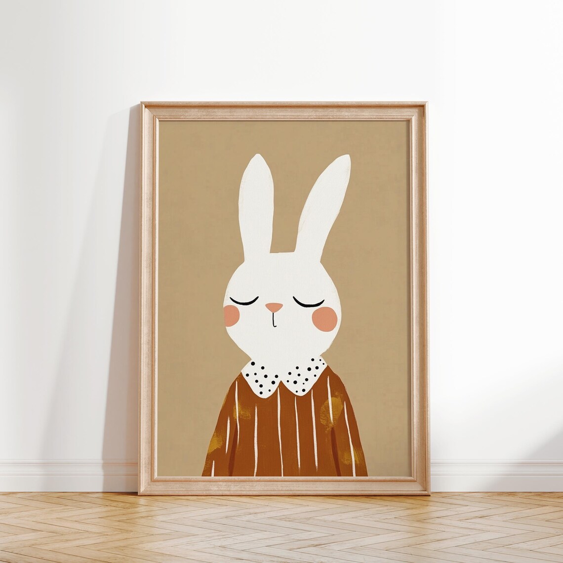 Sweet Bunny Striped Dress Dotted Collar Modern Nursery Art Poster - Image 3