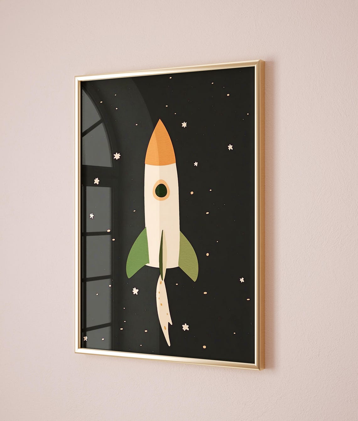 Rocket Ship Blasting Off Black Starry Night Sky Space Kids Poster - Image 2