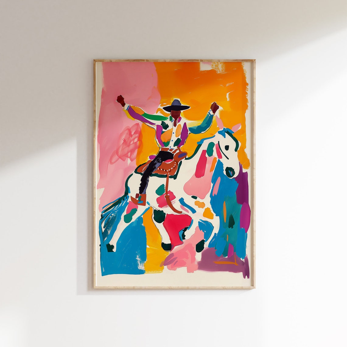 Colorful Abstract Cowboy Horseback Riding Western Rodeo Poster - Image 2
