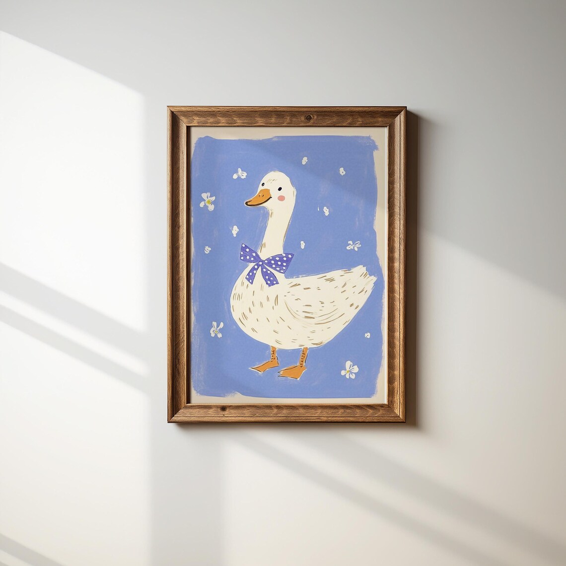 Adorable Goose With Blue Bow Tie Kids Room Print on Cornflower Blue Artwork