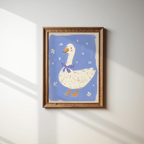 Adorable Goose With Bow Tie Whimsical Nursery Wall Art Animal Illustration For Kids Room Decor Silly Goose Print Girls Room Decor