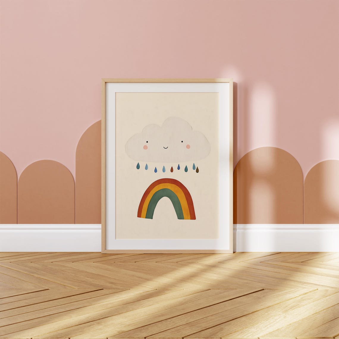 Happy Cloud Rainbow Print Nursery Wall Art Kids Room Decor Modern Weather Art Boho Kids Print - Image 5