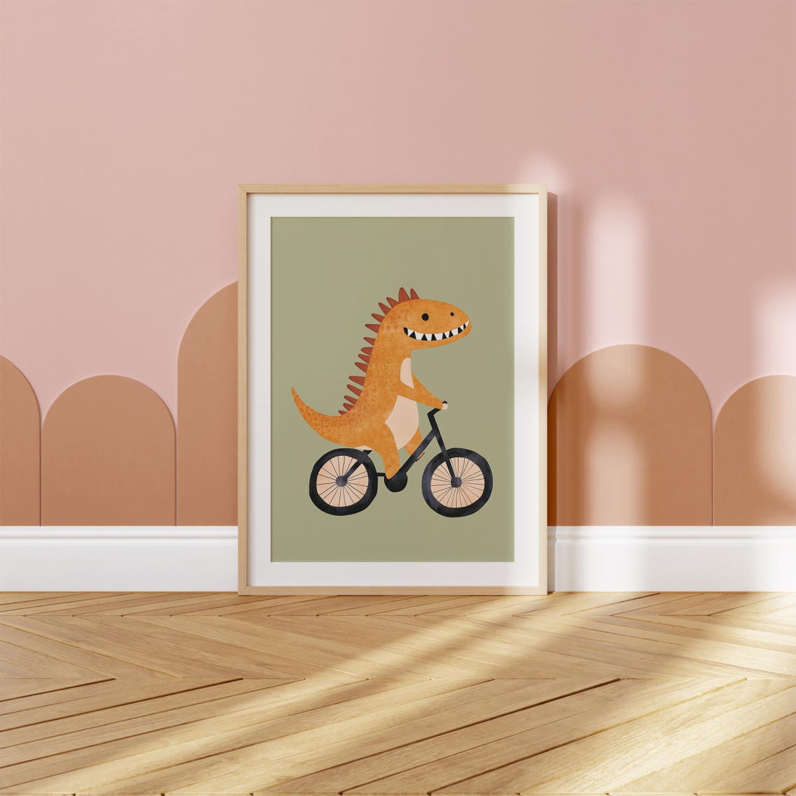 Green Dinosaur Riding Bike Wall Art Kids Room Poster Fun Dinosaur Nursery Decor - Image 2