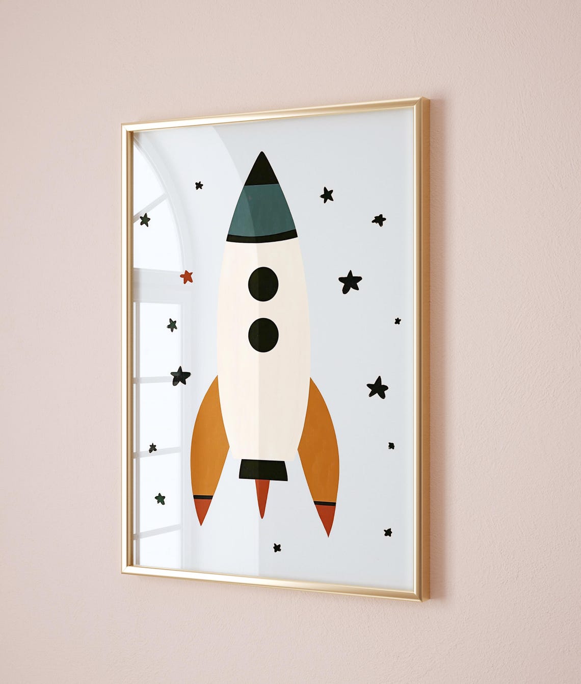 Modern Rocket Ship Stars Pastel Blue Space Kids Room Art Poster - Image 5