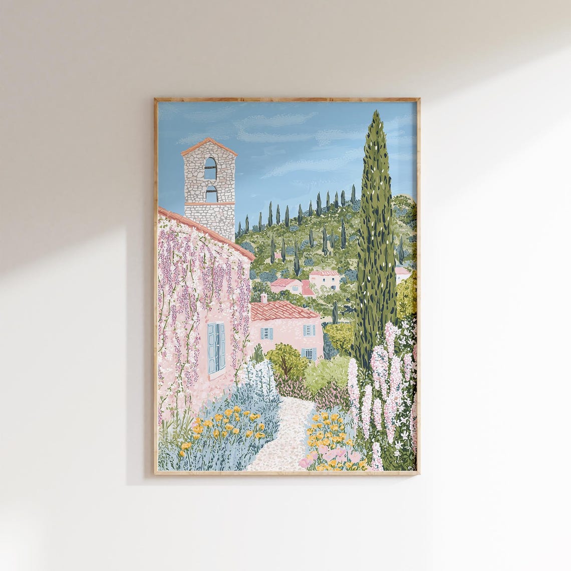 Provence Hill Town Bell Tower Cypress Lavender Path Summer Poster - Image 2