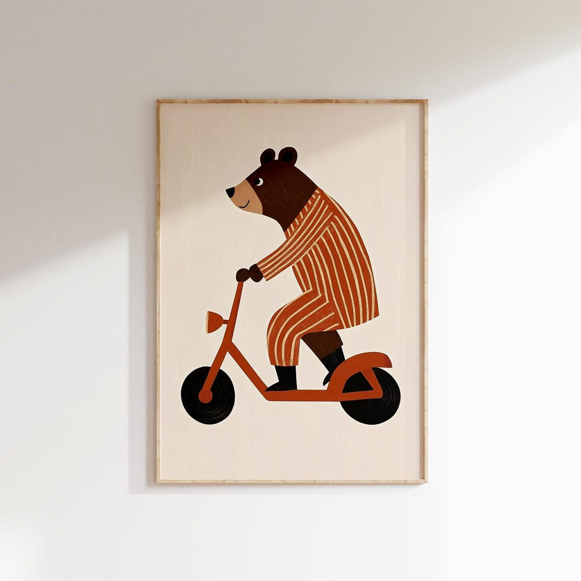Cheerful Bear Riding a Red Scooter Nursery Kids Room Wall Art - Image 2