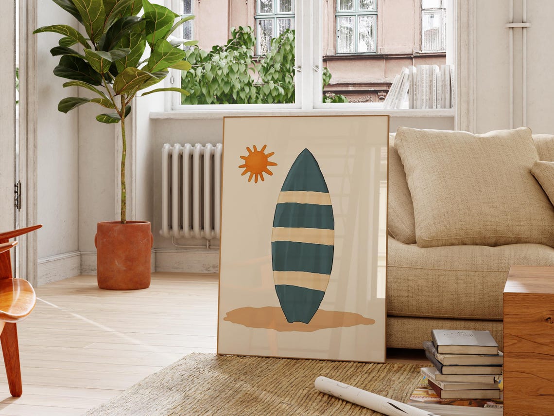 Modern Surfboard Print Beach Nursery Wall Art Summer Kids Room Decor Coastal Wall Art