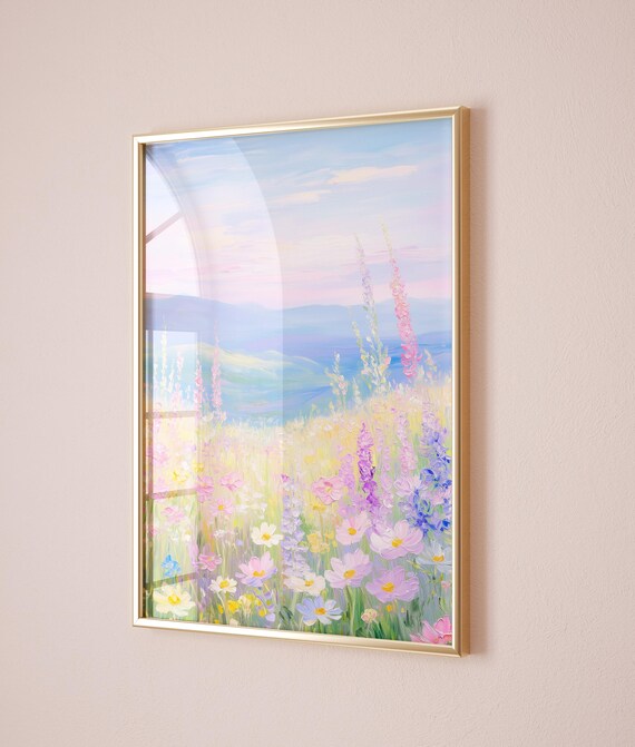Pastel Wildflower Meadow Morning Light Floral Landscape Art Poster