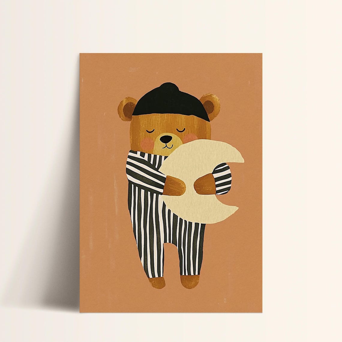Sleepy Bear Moon Art Modern Nursery Print Kids Room Decor Bedtime Wall Art Pajama Bear - Image 4