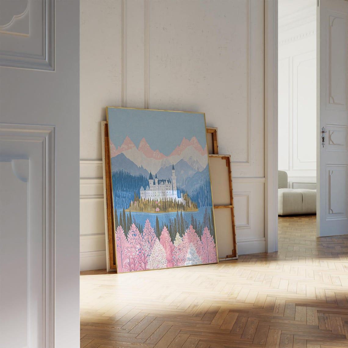Neuschwanstein Castle Wall Art Print Pink Spring German Fairytale Architecture Poster Mountain Lake Decor - Image 6