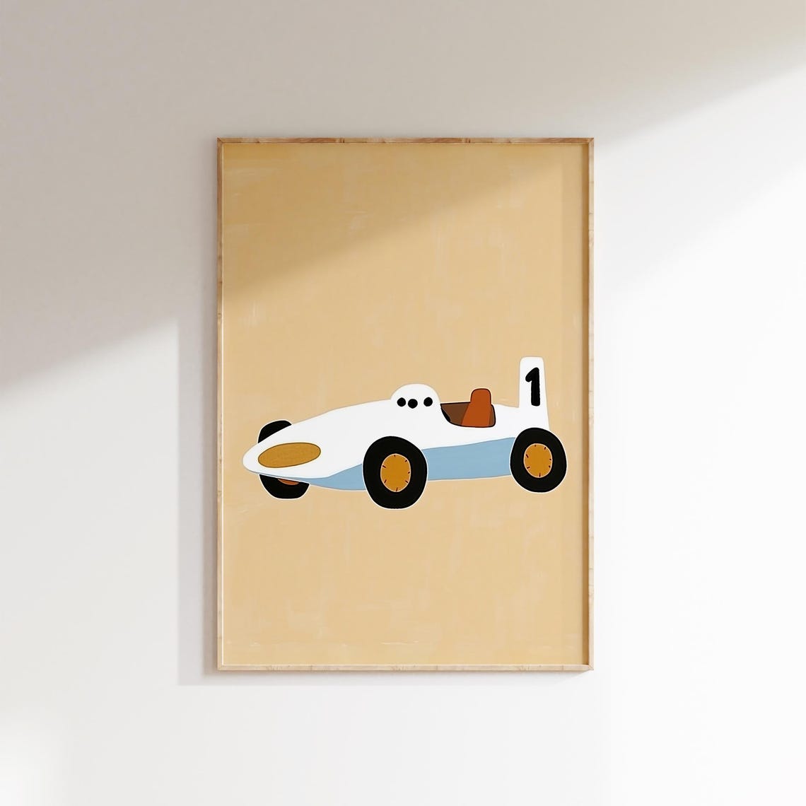 Vintage Number One Race Car Retro Modern Boys Nursery Art Poster - Image 2