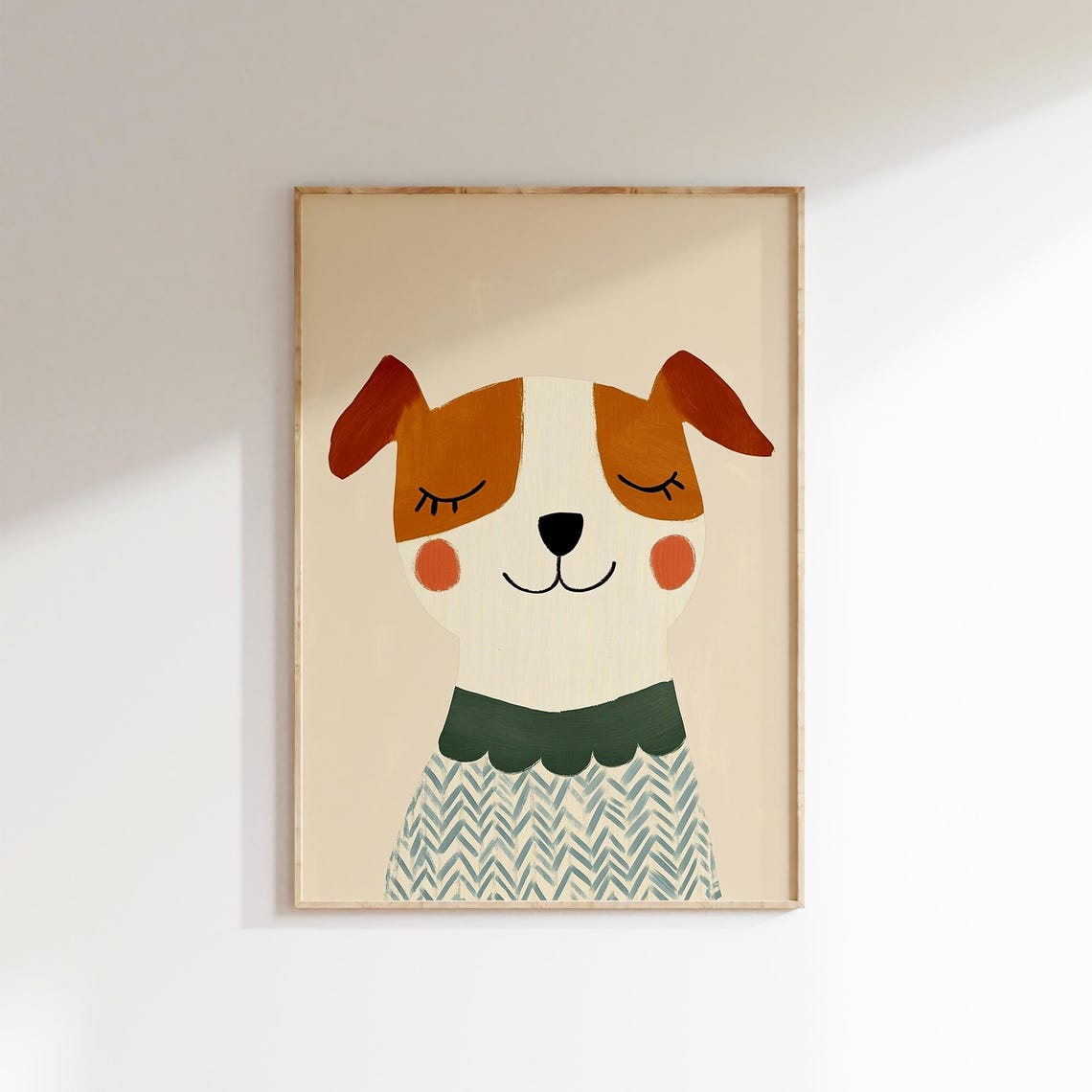 Sleepy Brown Puppy With Green Collar Nursery Kids Animal Poster