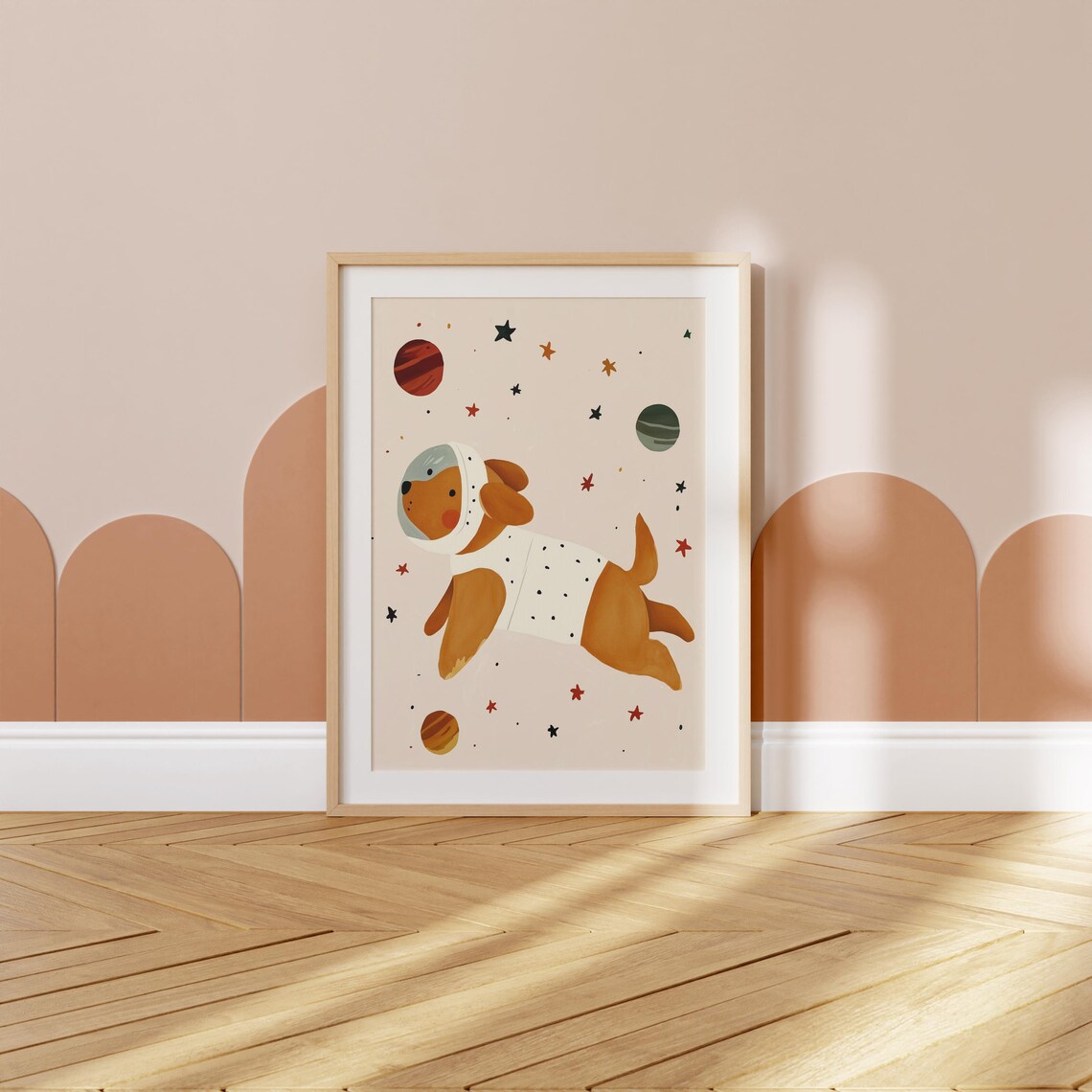 Astronaut Dog Floating In Space Among Planets Kids Nursery Animal Poster - Image 2