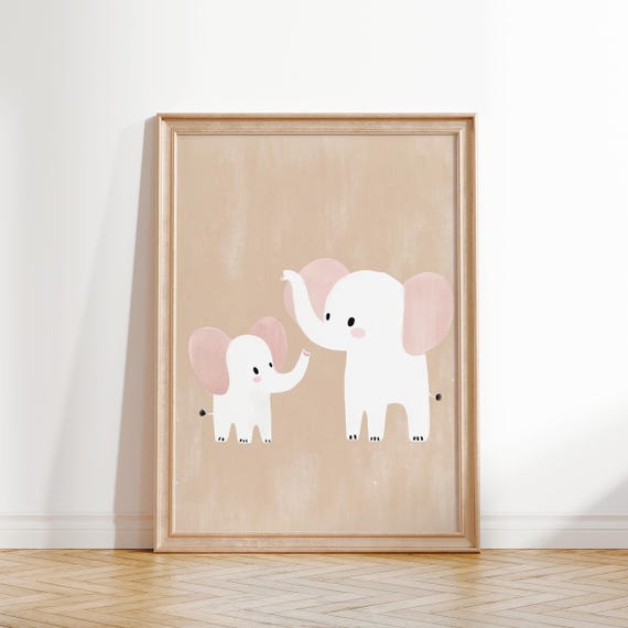 Mother And Baby Elephant Wall Art Pink Nursery Decor Girls Room Animal Print Baby Girl Bedroom Poster Whimsical Nursery Art
