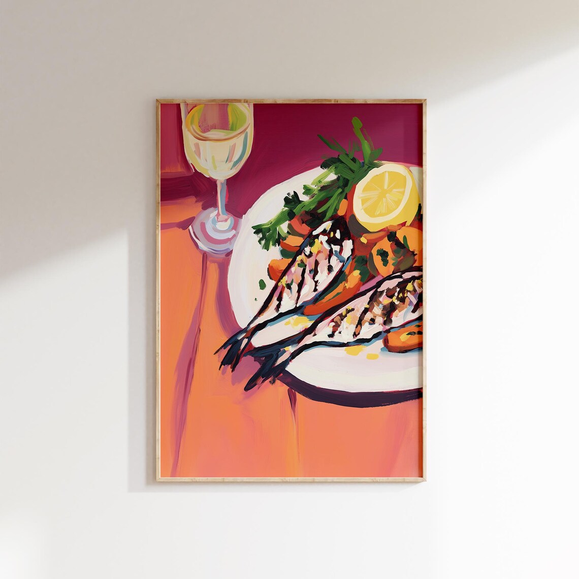Grilled Fish Print Wine Seafood Art Mediterranean Kitchen Decor Dopamine Wall Art Retro Food Print - Image 4