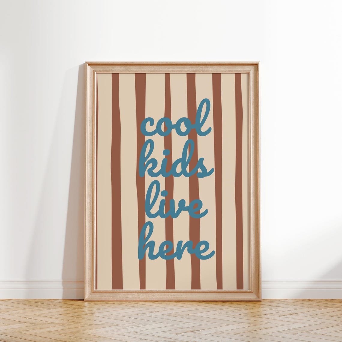 Cool Kids Live Here Teal Script Rust Striped Neutral Kids Poster - Image 2