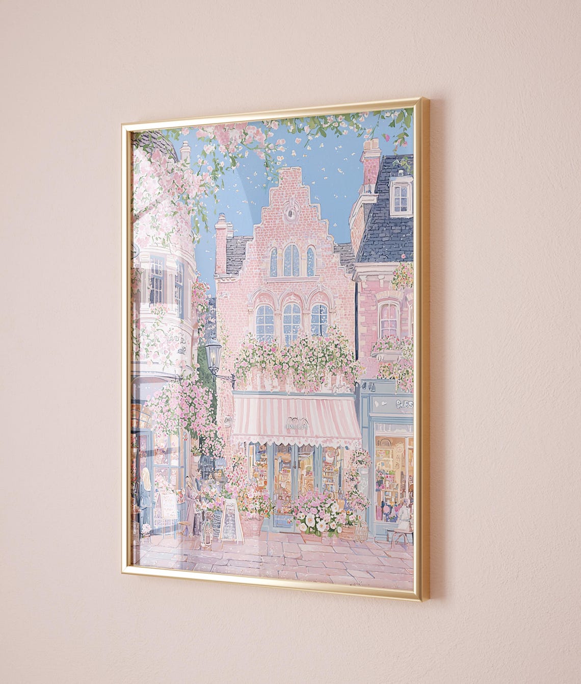 European Flower Shop Cozy Village Pink Storefront Spring Poster - Image 2