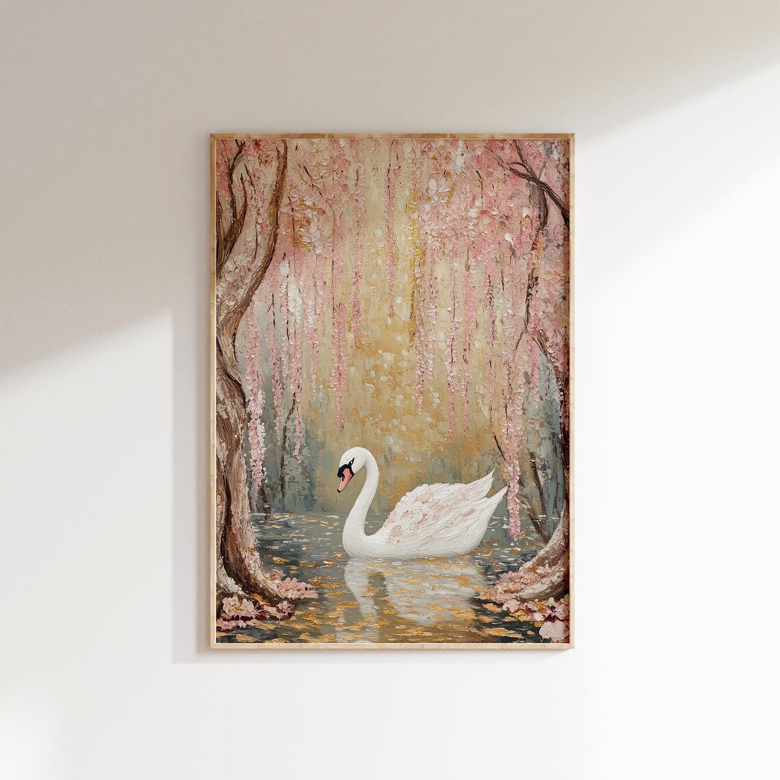 Majestic Swan Nursery Wall Art Pink Cherry Blossom Trees Watercolor Animal Print Baby Girl Nursery Decor Sweet Swan Artwork
