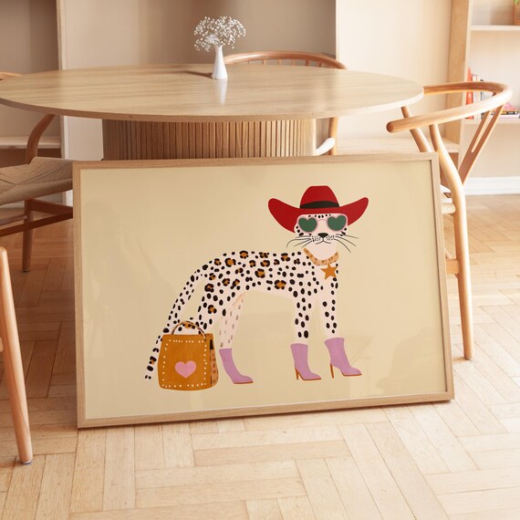 Cowboy Leopard Red Hat Heart Sunglasses Purple Boots Kids Wall Poster