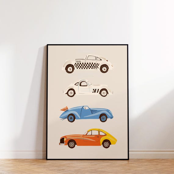 Classic Race Cars Wall Art Print Boys Room Car Decor Playroom Vintage Car Art Nursery
