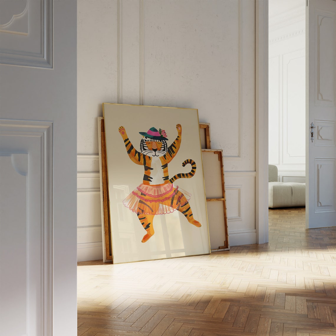 Dancing Tiger In Tutu And Hat Whimsical Nursery Animal Kids Poster - Image 2