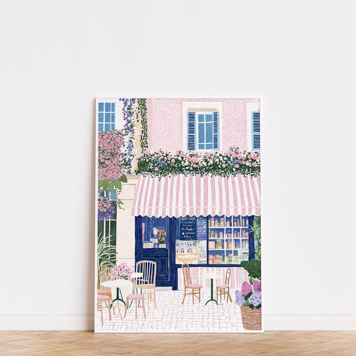 French Cafe Storefront Pink Awning Flower Terrace Bistro Table Poster - Image 3