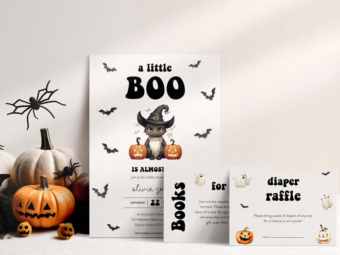 A Little Boo Halloween Baby Shower Invitation Editable Print Set - Image 2