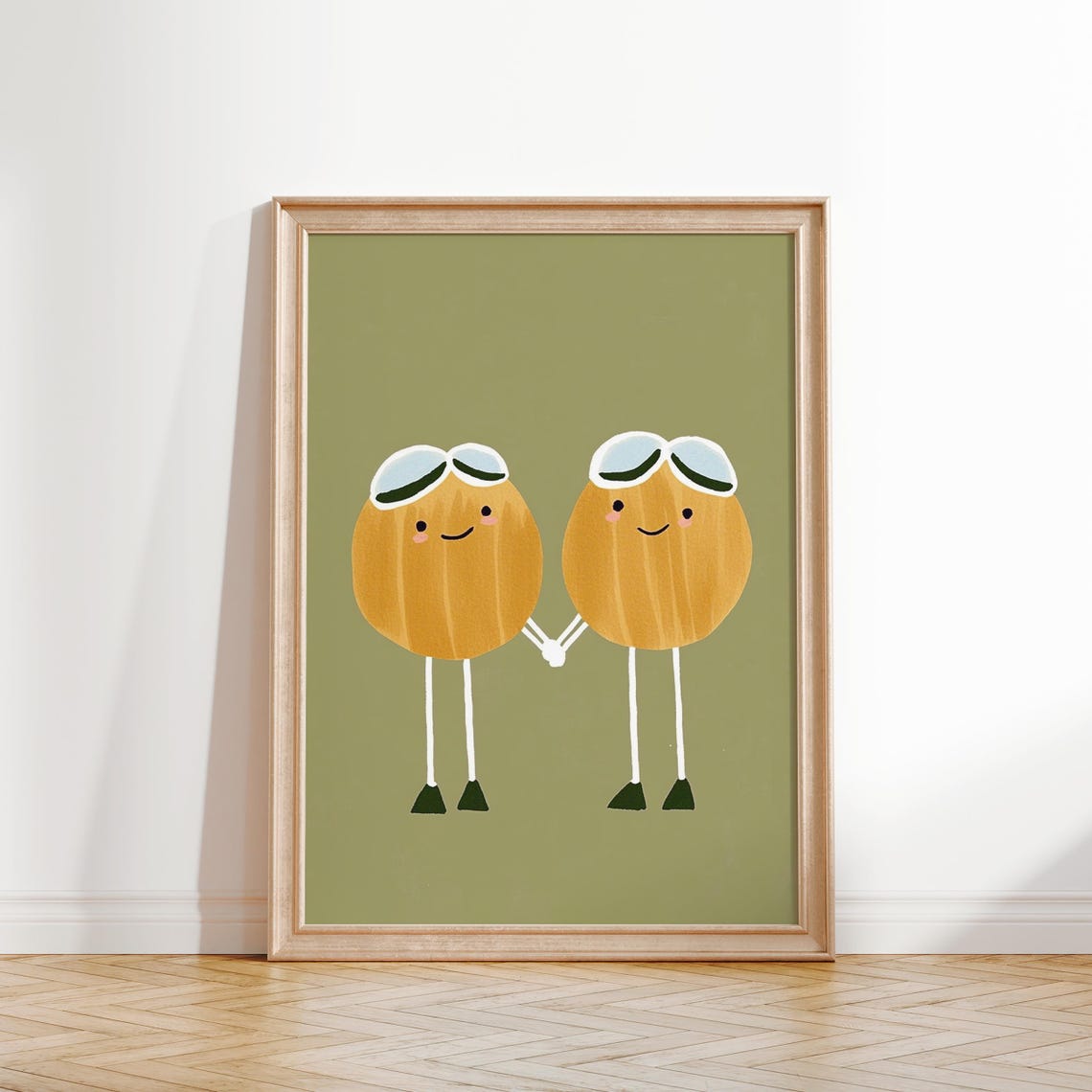 Cute Egg Characters Aviator Goggles Holding Hands Nursery Poster - Image 5