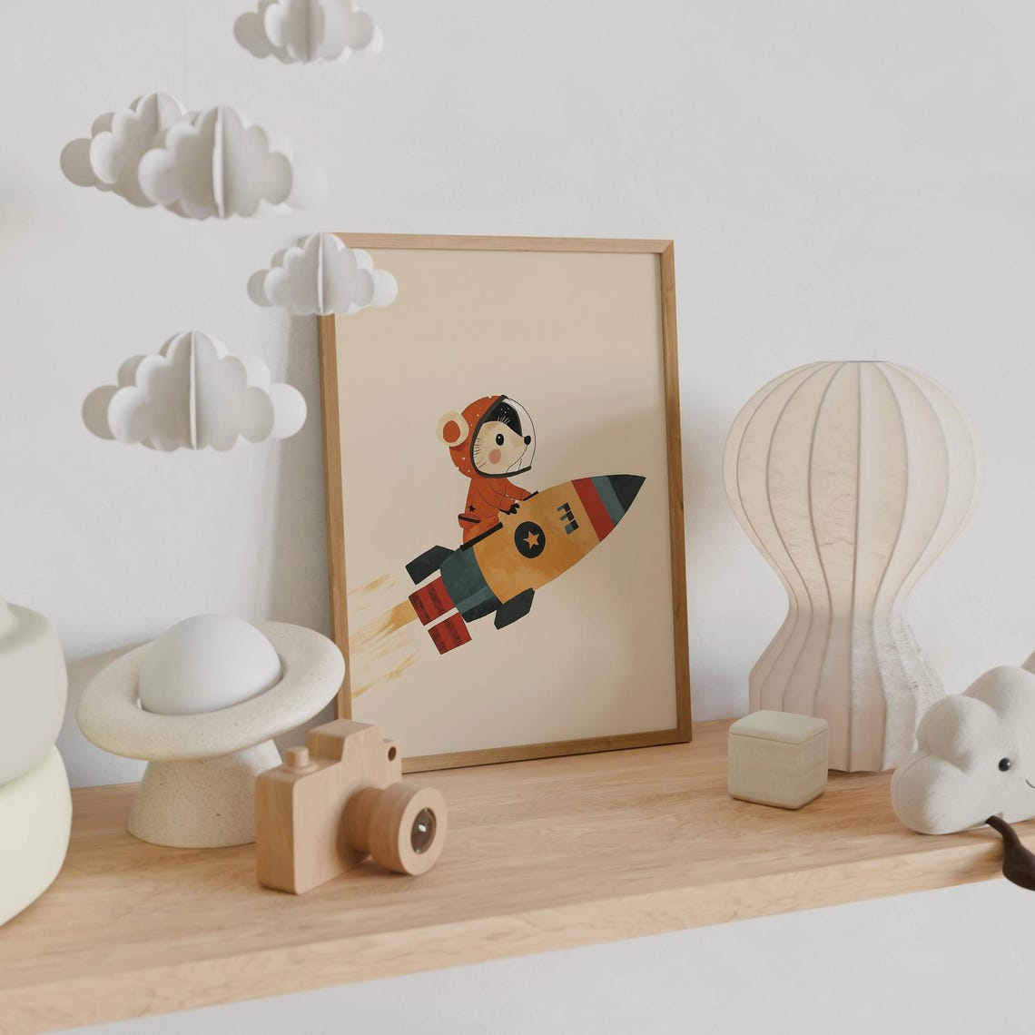 Astronaut Mouse Riding Rocket Ship Space Kids Nursery Animal Poster - Image 3