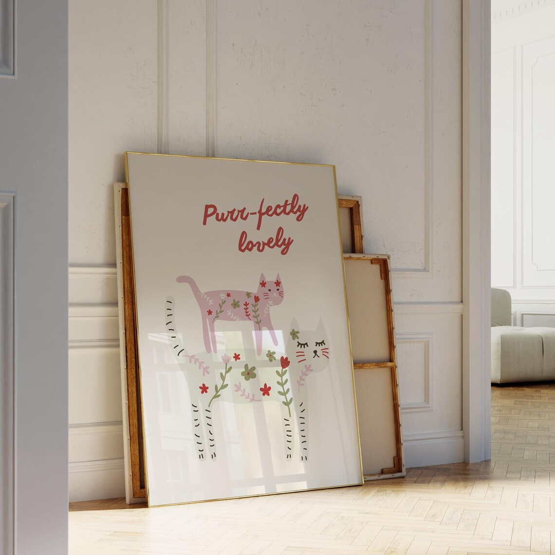 Purr-fectly Lovely Whimsical Floral Cats Sweet Nursery Art Print - Image 3
