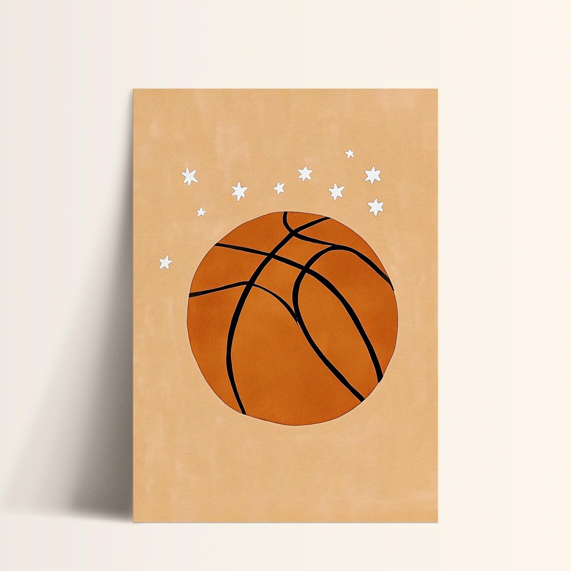 Basketball and White Stars Minimalist Kids Sports Nursery Poster - Image 5