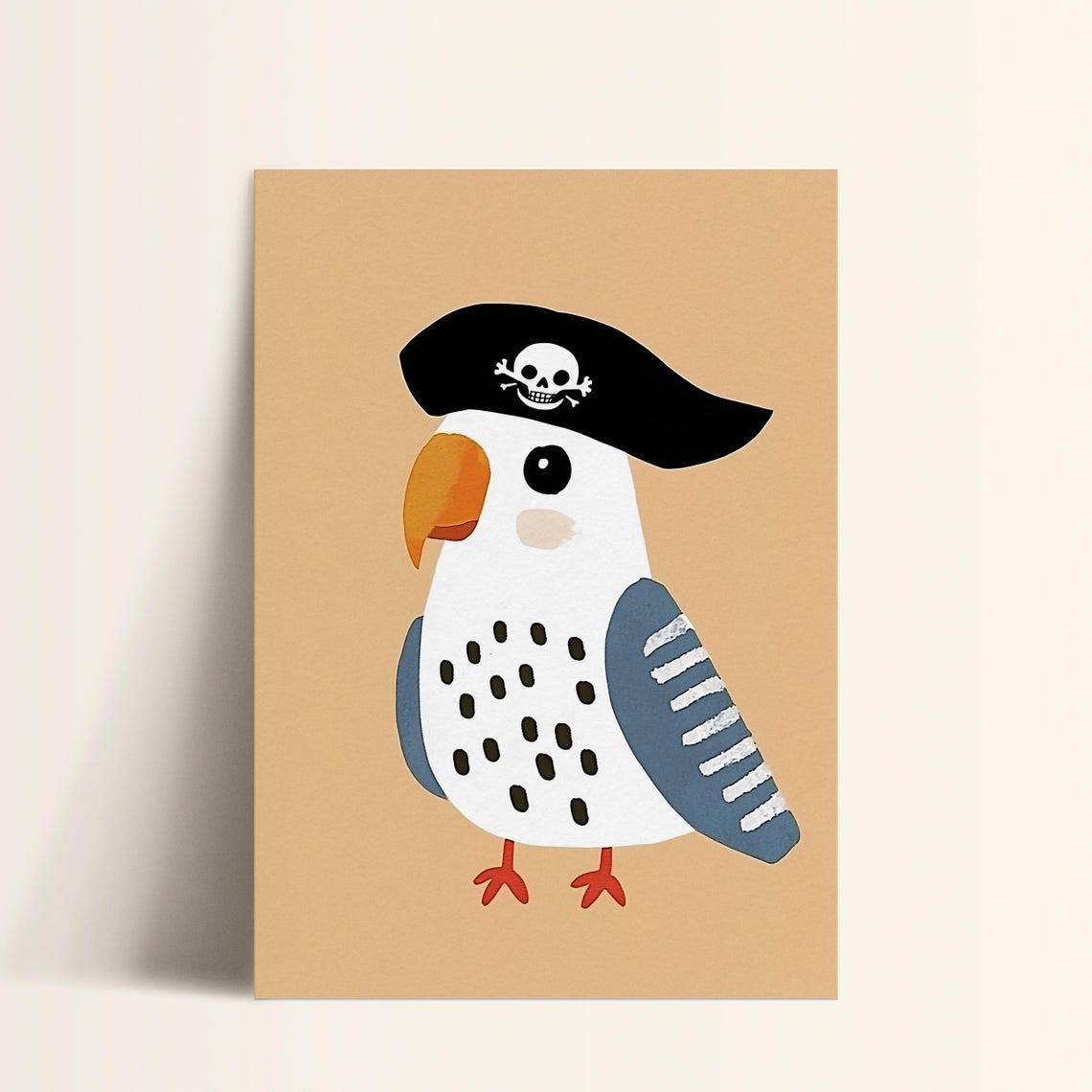 Pirate Bird Wall Art Nautical Nursery Print Kids Room Modern Animal Decor