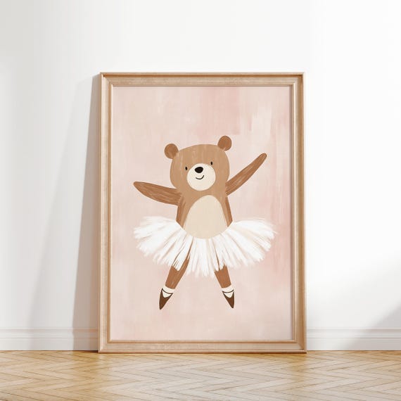 Ballerina Bear Wall Art Nursery Animal Print Girls Room Decor Ballet Poster Ballerina Baby Room Art Cute Bear Poster